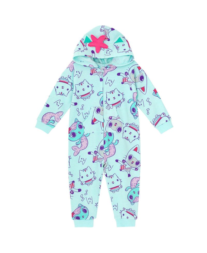 Girls Pandy Paws Cakey Cat MerCat Fleece Zip Up Coverall to