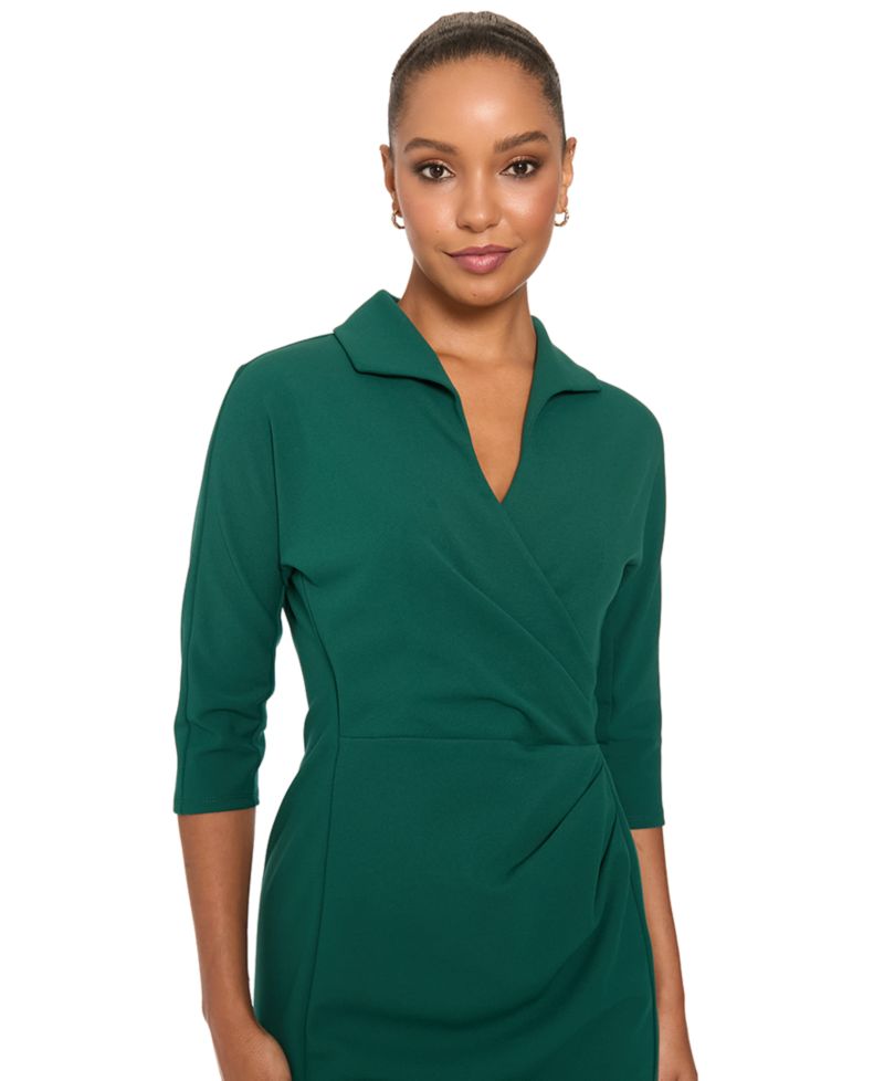Petite Side Ruche Scuba Crepe V-Neck Dress