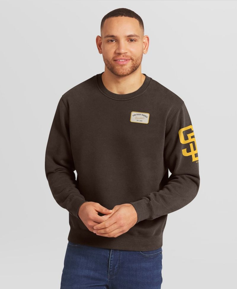 Men's Brown San Diego Padres Washed Crew Neck Pullover Sweatshirt