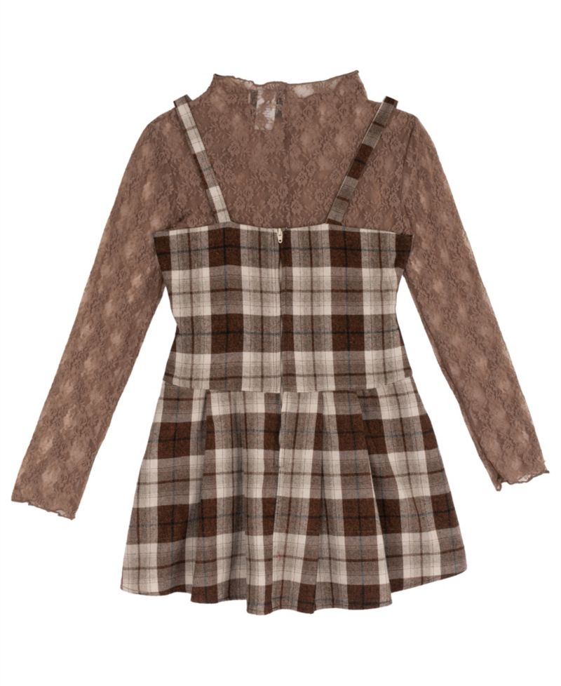 Girls' 7-16 Rhinestone Plaid Jumper and Lace Top, 2-Piece Set