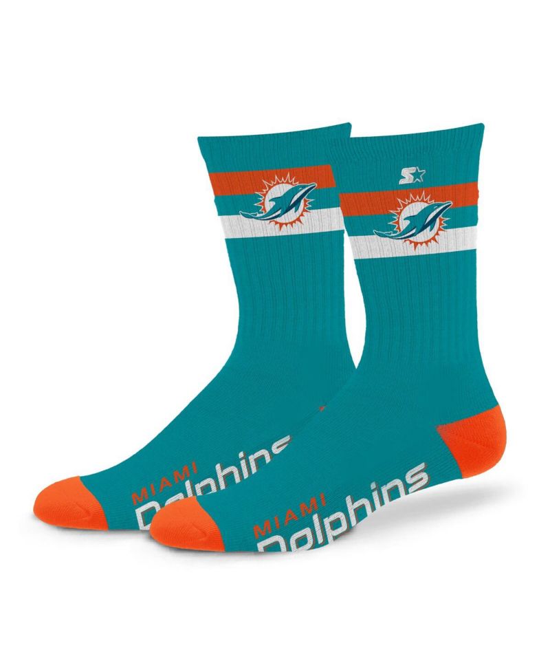 Men's and Women's Miami Dolphins Team Color Two-Stripe Crew Socks