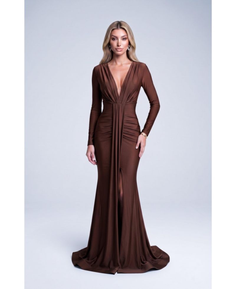 Women's Long-Sleeve Ruched Mermaid Gown