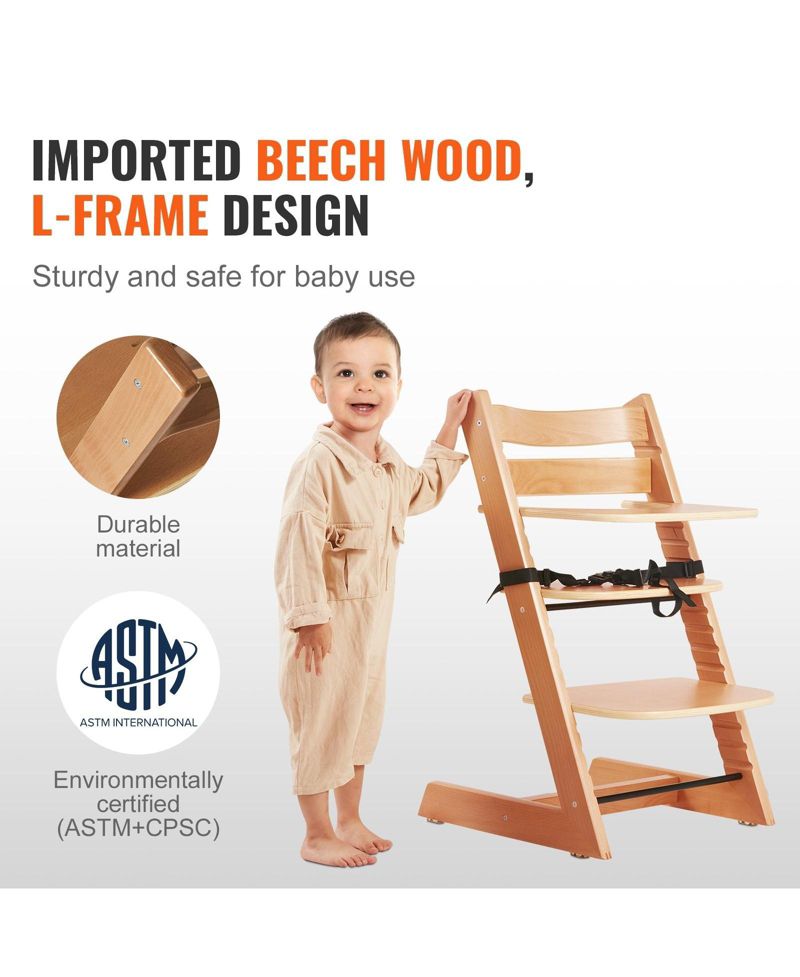 Toddler Wooden High Chair for Babies and Toddlers Adjustable Convertible Feeding Chair with Tray