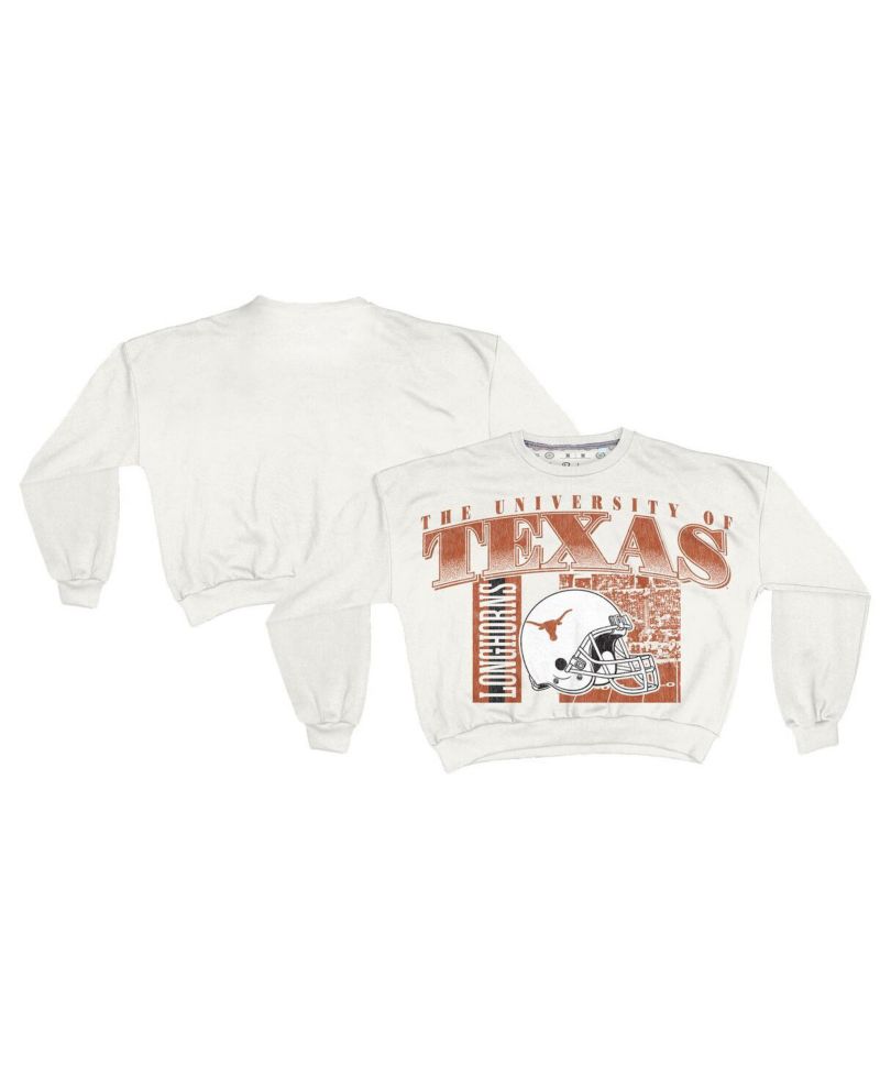 Women's White Texas Longhorns Oversized Janice Retro Waist-Length Sweatshirt