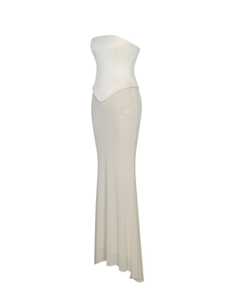 Women's Adelina Butter Yellow Peplum Mermaid Gown with Lace-up Back