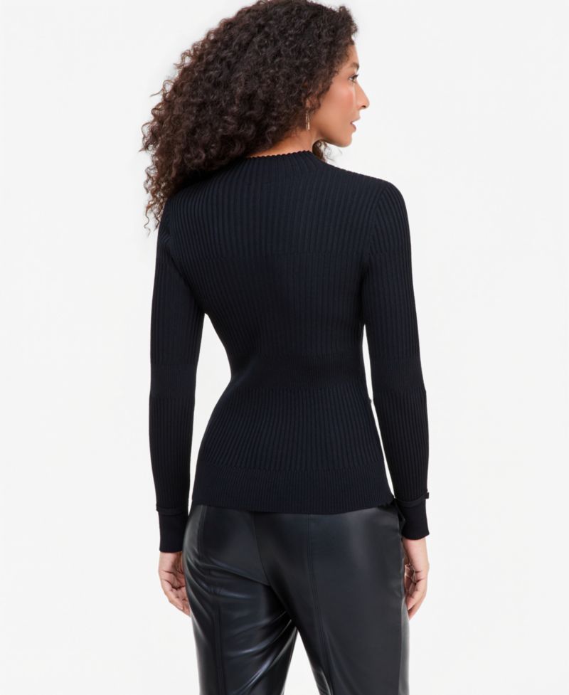 Women's Mock Neck Ribbed Long-Sleeve Sweater