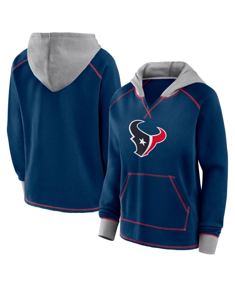 Women's Navy Houston Texans Boom Fleece Pullover V-Neck Hoodie