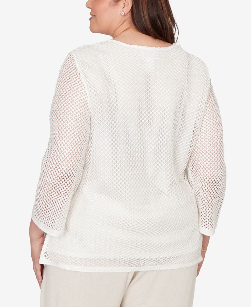 Plus Size Natural Wonder Sequin Mesh Flower Top