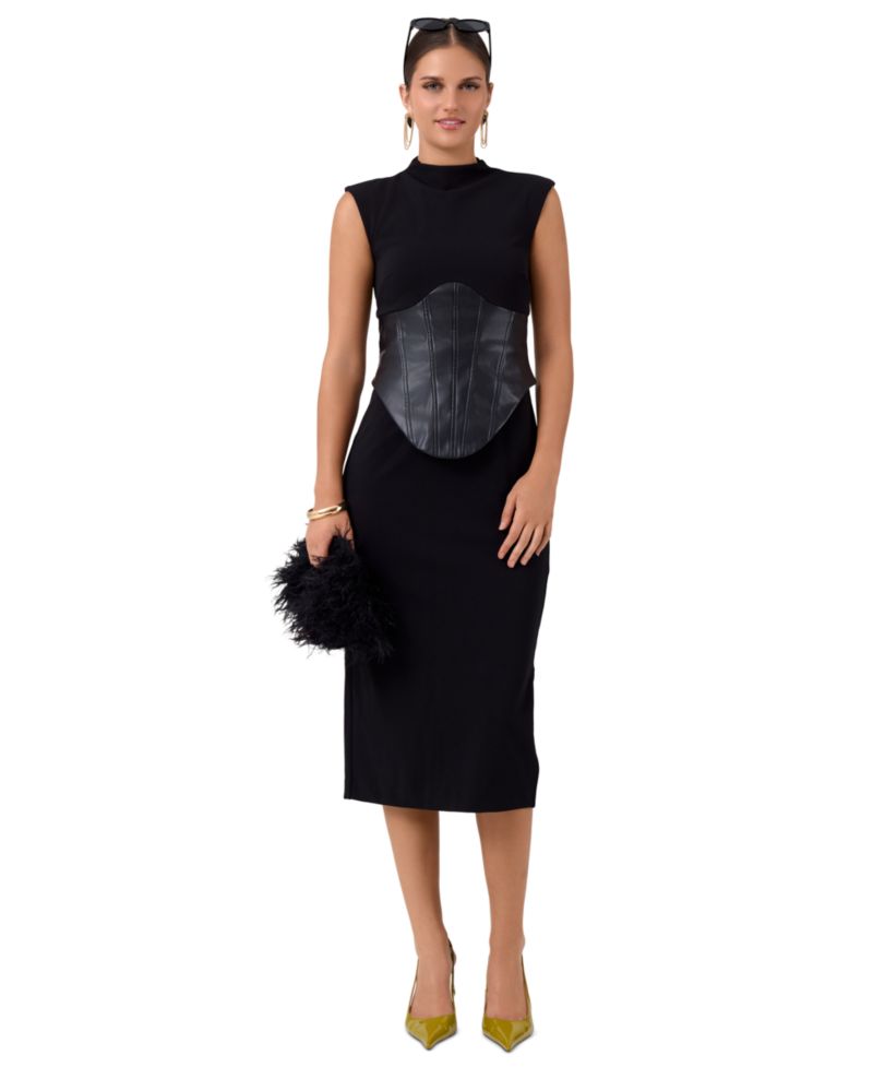 Women's Donatella Mock Neck Sleeveless Corset Midi Dress
