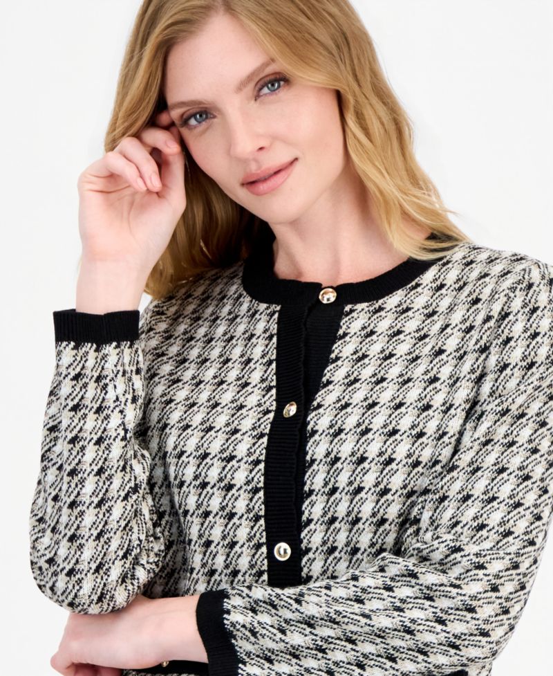 Petite Bird's-Eye Jacquard Fitted Cardigan