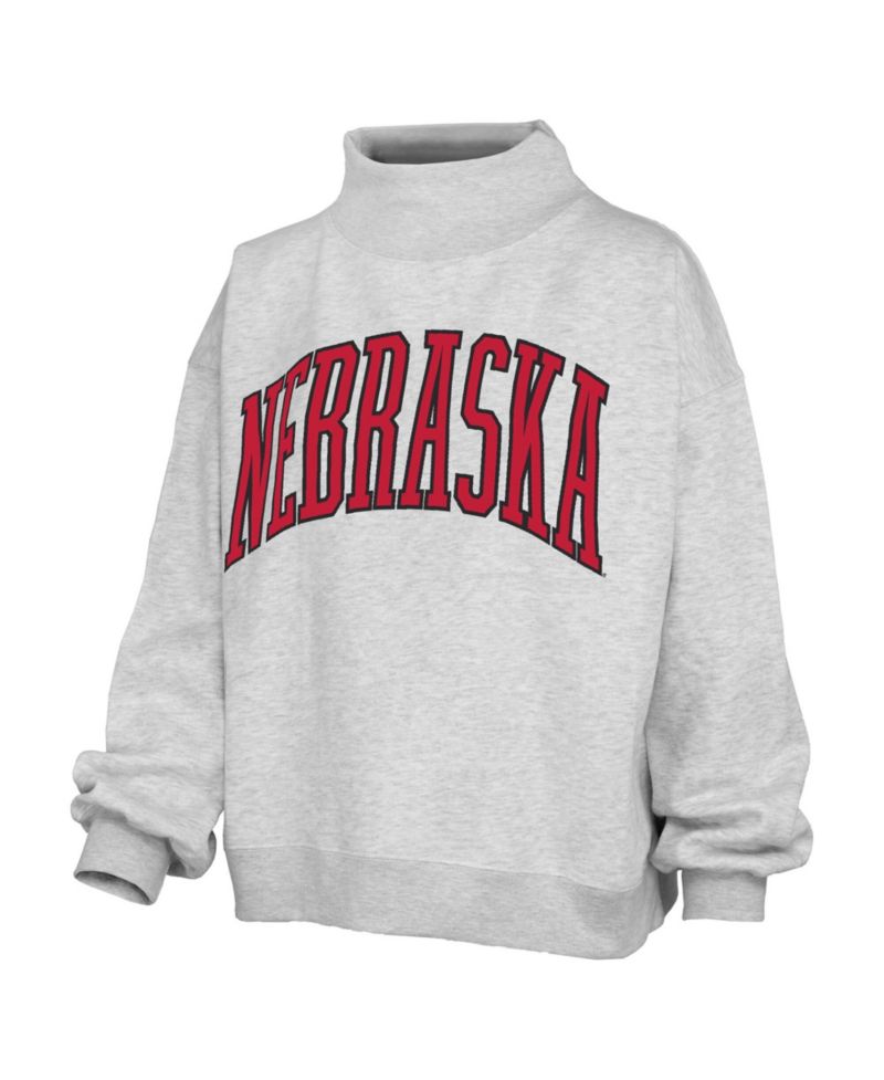 Women's Ash Nebraska Huskers Oversized Nelson Mock Neck Sweatshirt