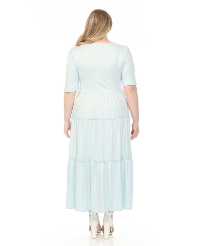 Plus Size Square Neck Short-Sleeve Tiered Dress