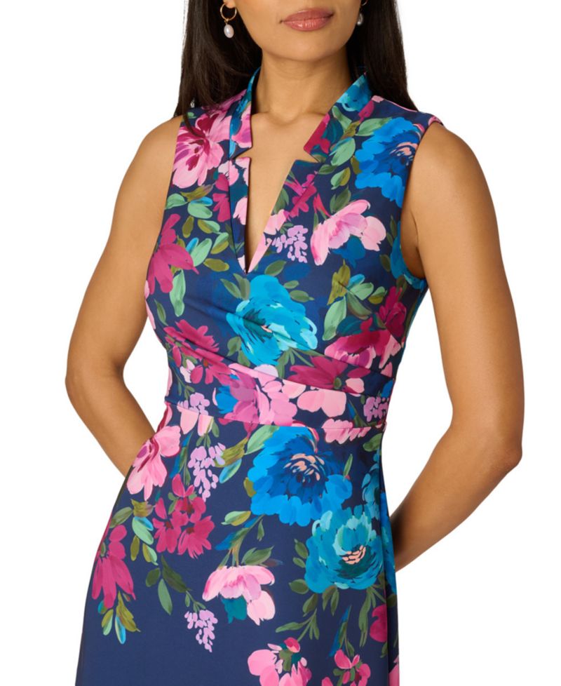 Women's Border Floral Collar Midi Dress