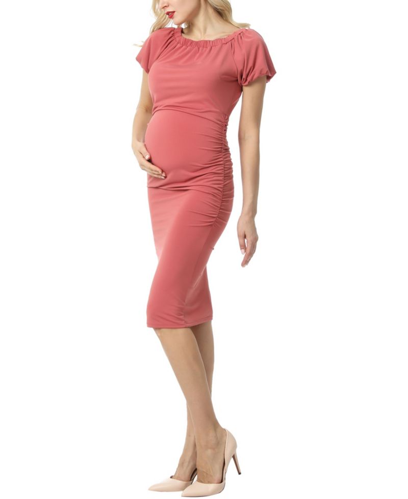 Women's Convertible Shoulder Ruched Midi Dress