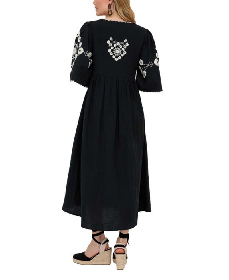Women's Arianna V- Neck Embroidered Maxi Dress