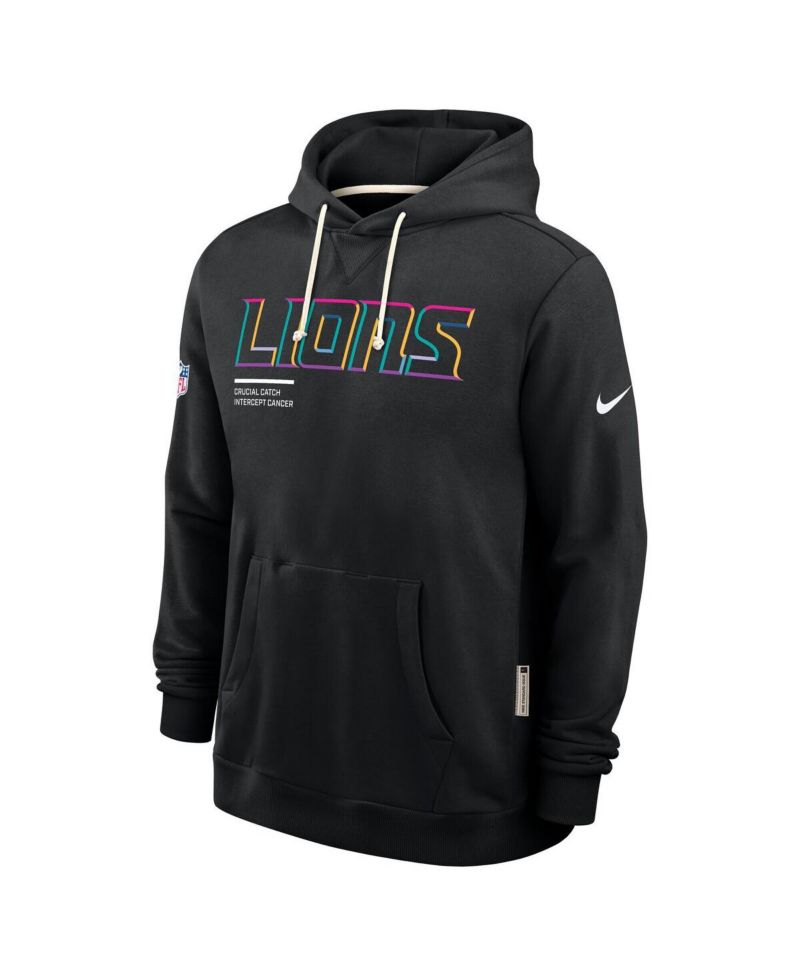 Men's Black Detroit Lions Tall 2025 NFL Crucial Catch Sideline Standard Issue Dri-FIT Hoodie