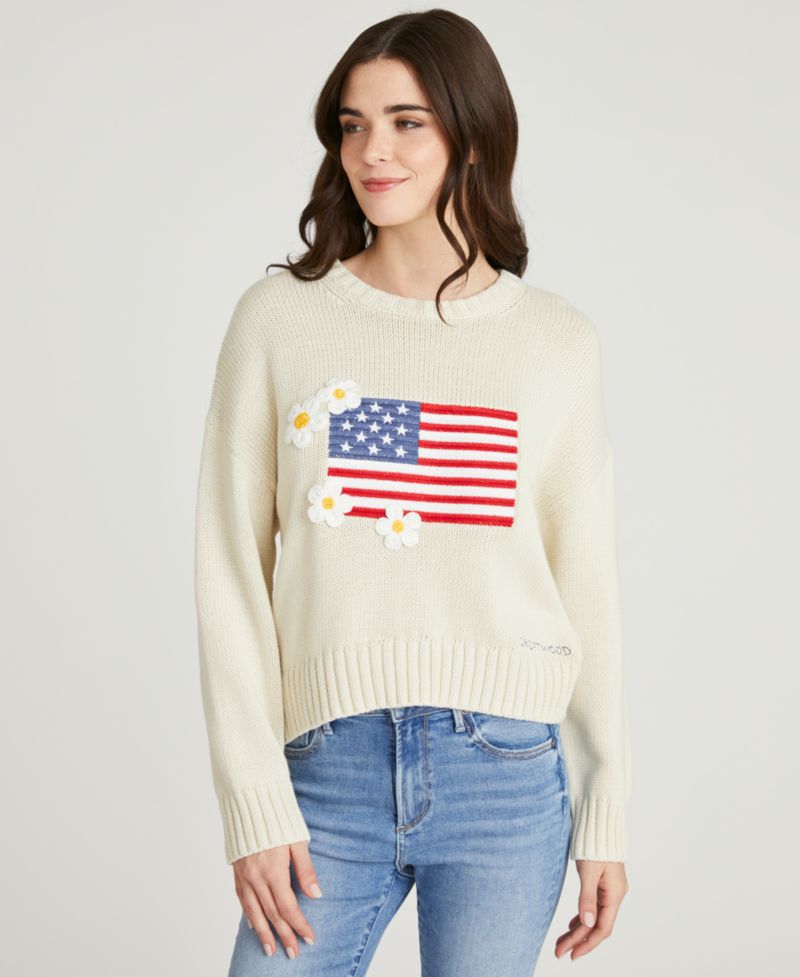 Women's Flag Embroidered Long-Sleeve Sweater