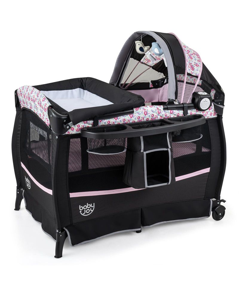 Baby Bassinet Bedside Crib with Changing Table Mattress Detachable Canopy Basket