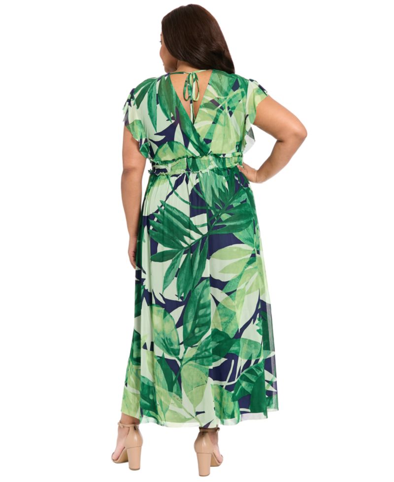 Plus Size Flutter-Sleeve Surplice Neck Tiered Maxi Dress