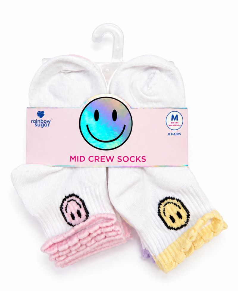 Girls' 4-8.5 Mid Crew Socks, 8-Pack