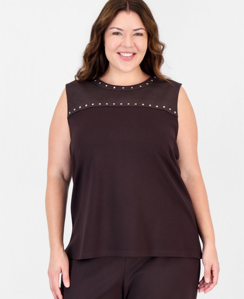 Plus Size Scoop Neck Heatset Trim Sleeveless Tank