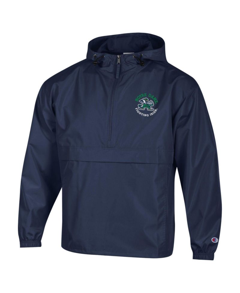 Men's Navy Notre Dame Fighting Irish Packable Hooded Windbreaker Half-Zip Jacket