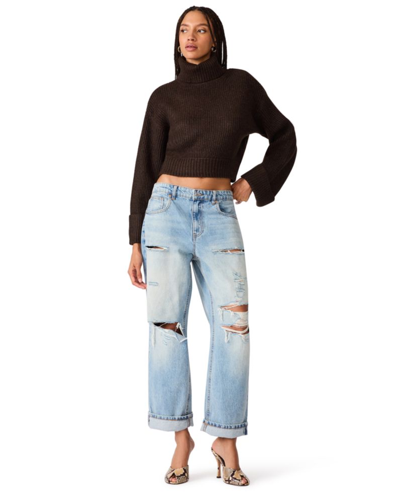 Women's Adelaide Oversized Cropped Ribbed-Knit Long-Sleeve Turtleneck Sweater