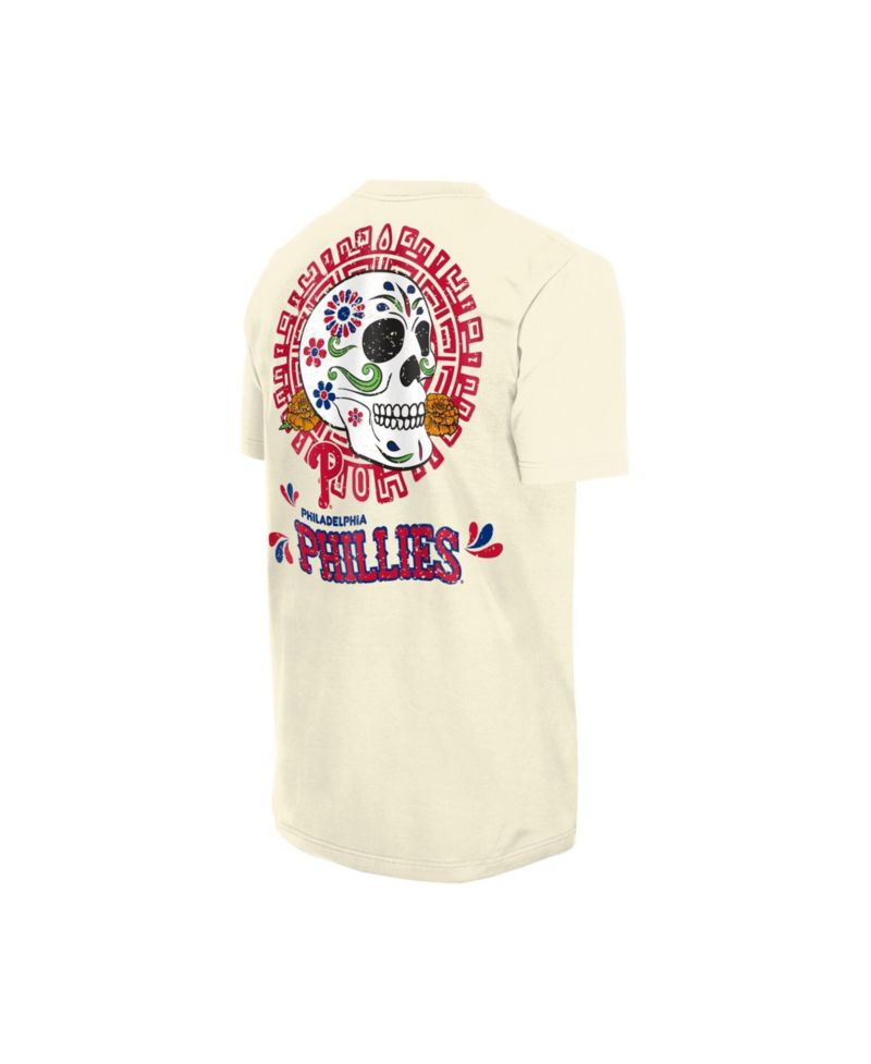 Men's Natural Philadelphia Phillies Dia de los Muertos Sugar Skull T-Shirt