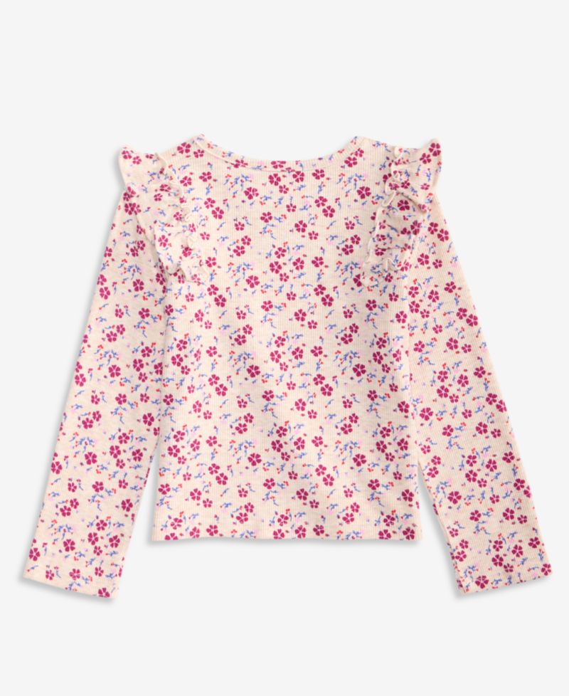 Toddler Girls' 2T-5T Floral-Print Long-Sleeve Ruffled Cotton-Blend Shirt