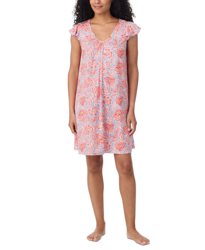Women's Paisley V-Neck Short Flutter Sleeve Chemise