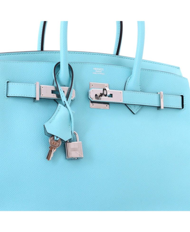 Pre-Owned Hermes Birkin 30 Handbag Blue Epsom with Palladium Hardware