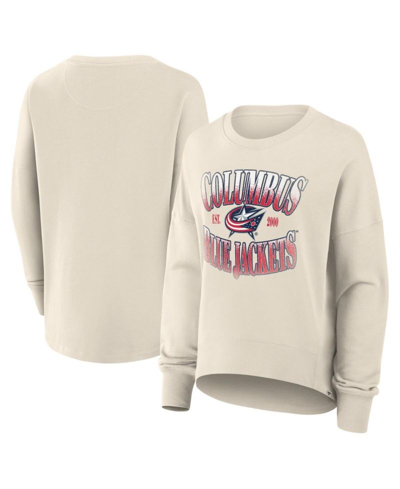 Women's Cream Columbus Blue Jackets Oversized Slice Pullover Sweatshirt