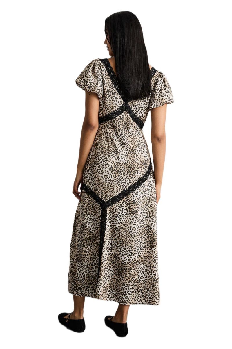Women's Printed Puff Sleeve Midi Dress