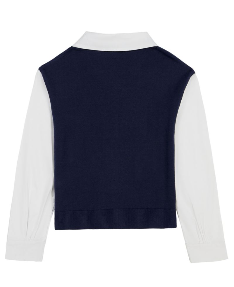 Girls' 7-16 Collared V-Neck Sweater