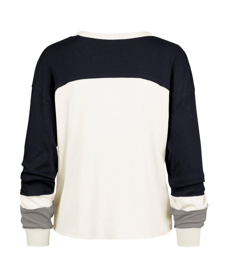 Women's Cream Tennessee Titans Double Header Curve Raglan Long Sleeve Crop Top