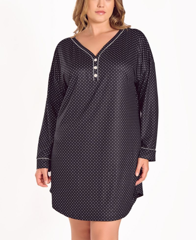 Plus Size Brushed Micro Stretch Knit Long-Sleeve Sleep Shirt