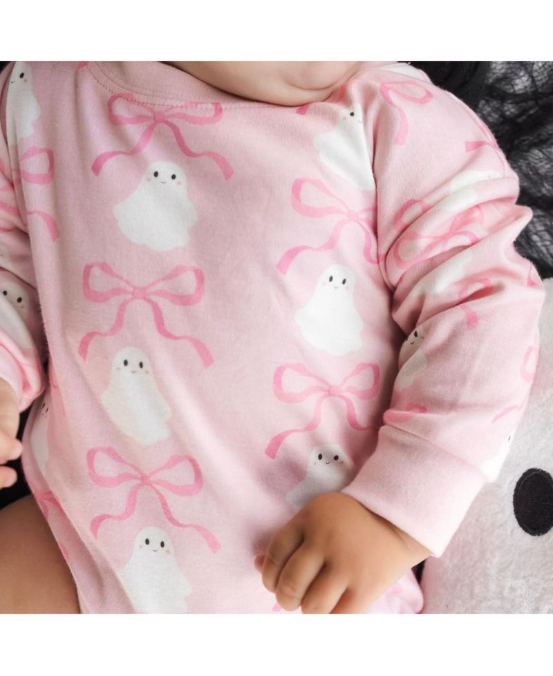 Baby Girl Coquette Ghost Halloween Long Sleeve Romper