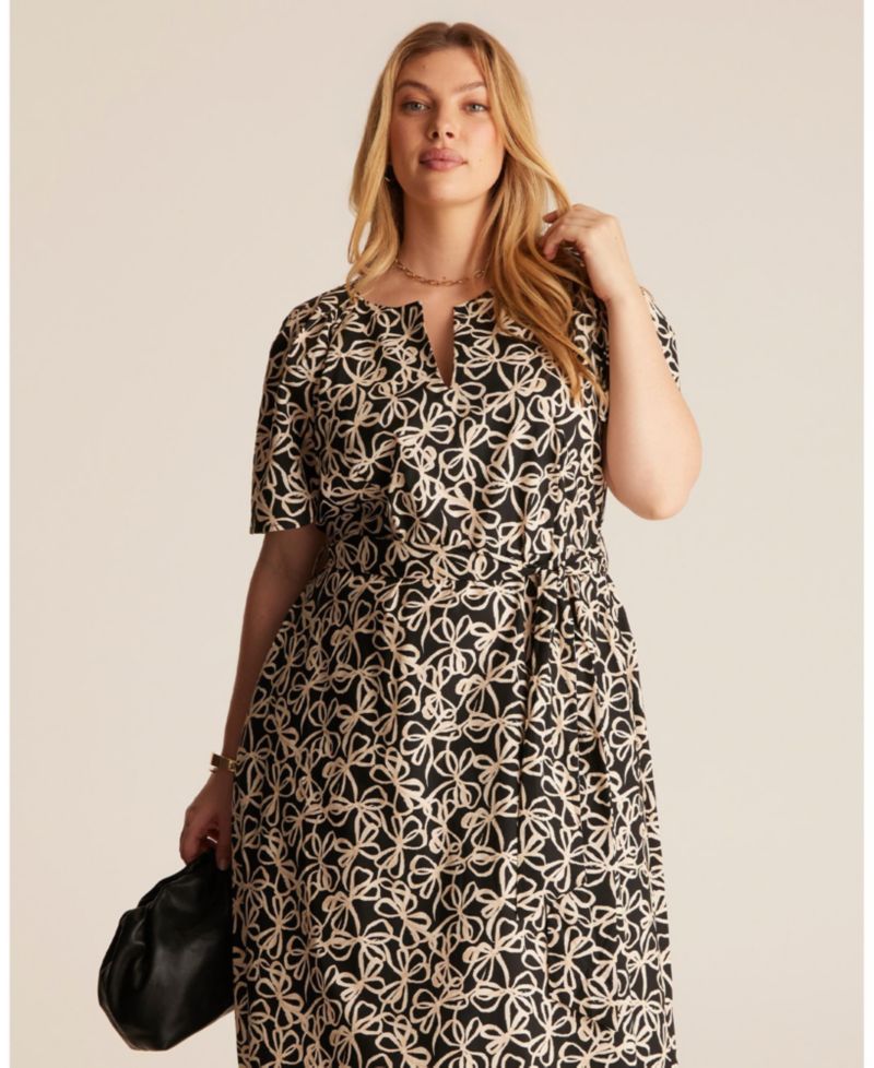 Women's Noirette Cotton Print Belted Midi Dress