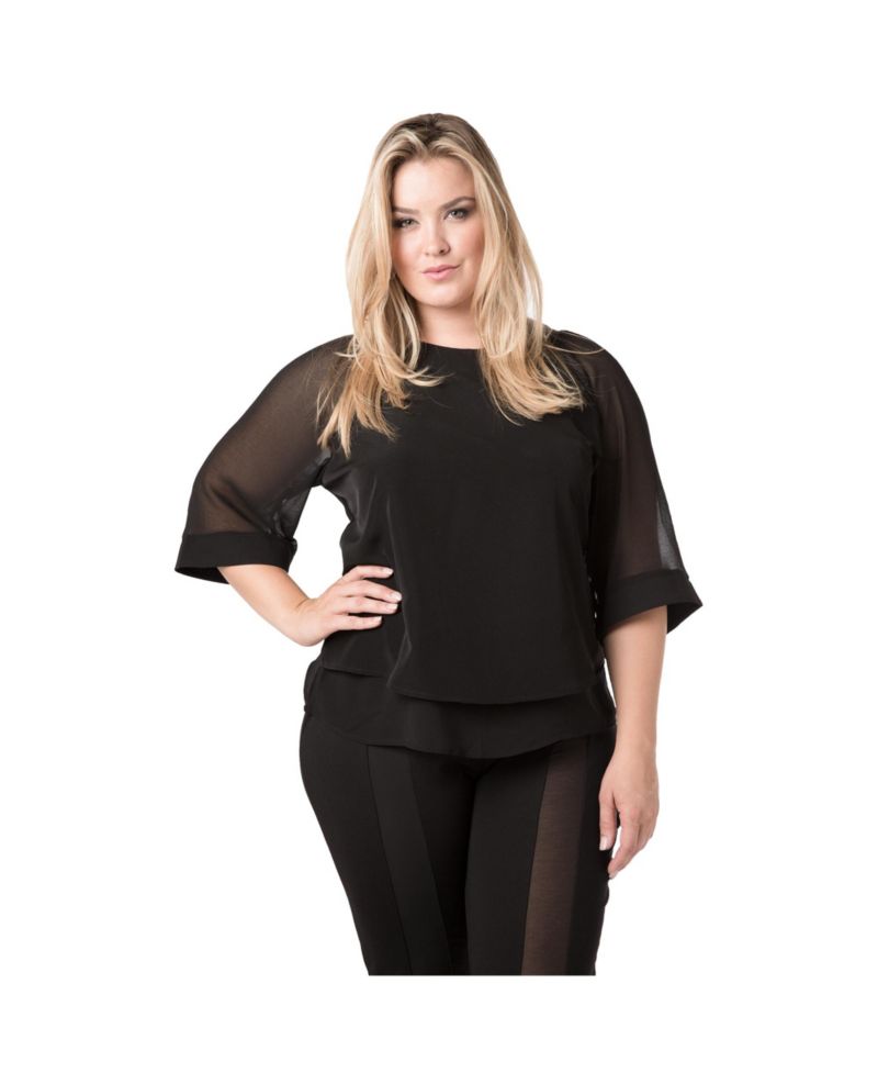 Plus Size Milla Sheer 3/4 Sleeves Top