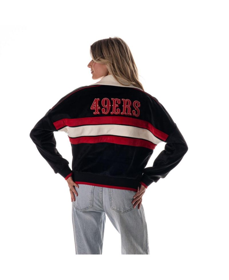 Women's Black San Francisco 49ers Cropped Corduroy Full-Zip Bomber Jacket