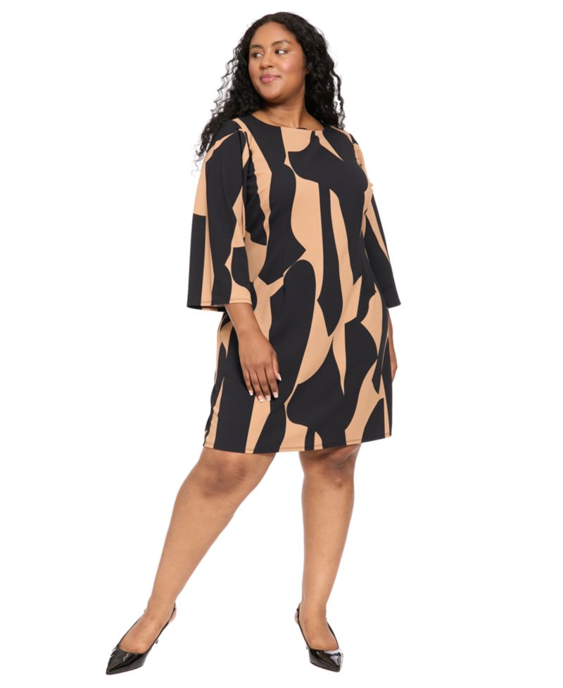 Petite Long-Sleeve Printed Dress