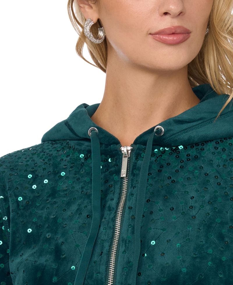 Plus Size Velour Zip-Front Hoodie Jacket