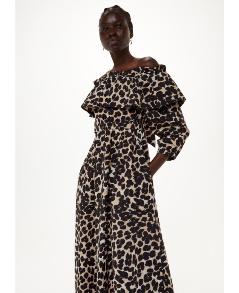 Women's Leopard Spot Bardot Midi Dress