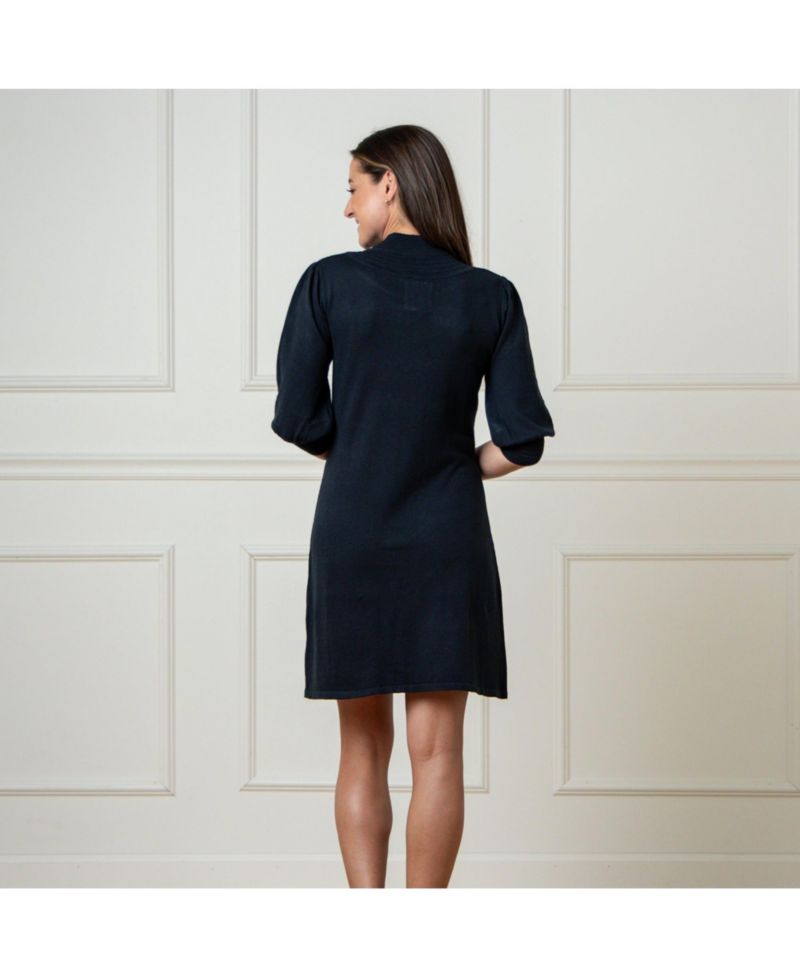 Women's Hope and Henry Long Puff Sleeve Mock Neck Sweater Dress