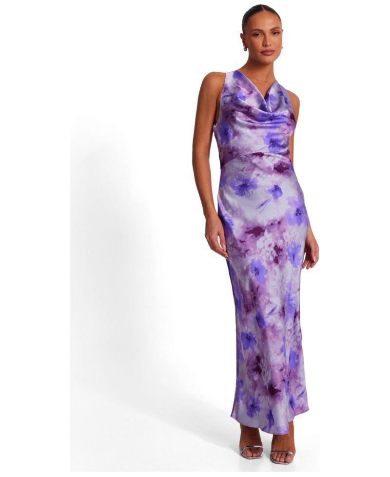 Women's Satin Cowl Neck Midaxi Dress