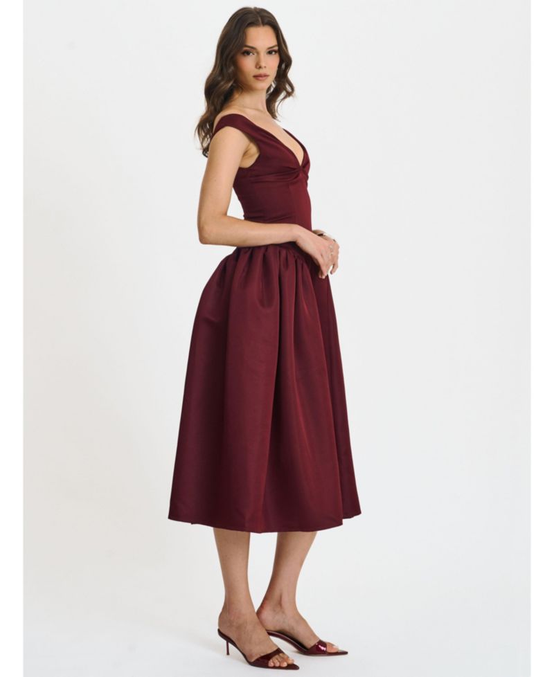 Women's Omella Burgundy Ruched Bust Sweetheart Flared Maxi Dress