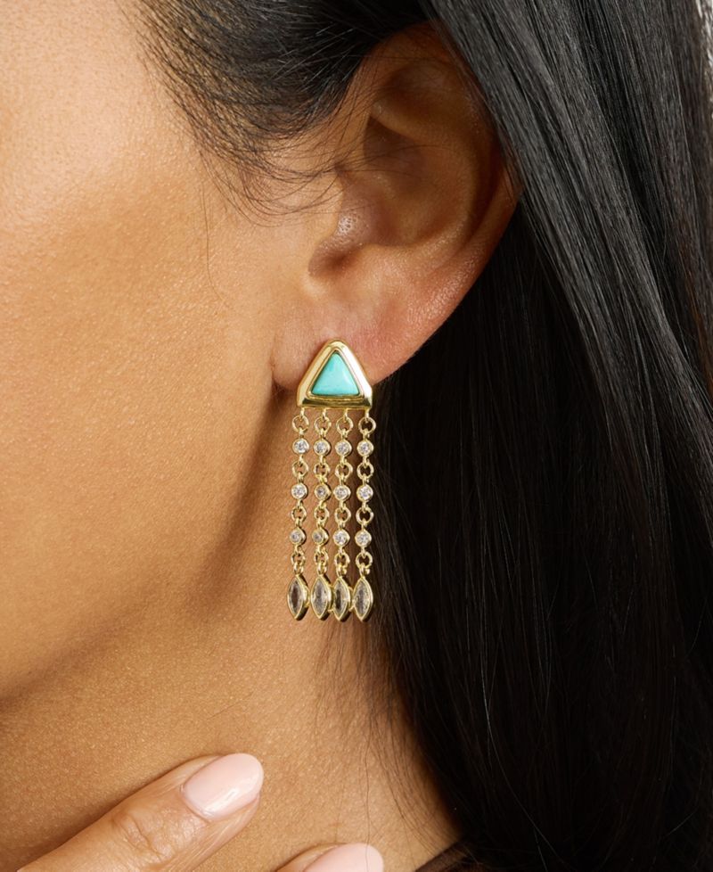 Gold-Plated Howlite Turquoise and Cubic Zirconia Triangle Waterfall Drop Earrings