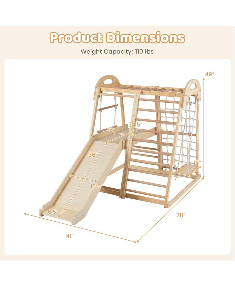 8-in-1 Kids Jungle Gym with Slide Monkey Bars and Climbing Frame