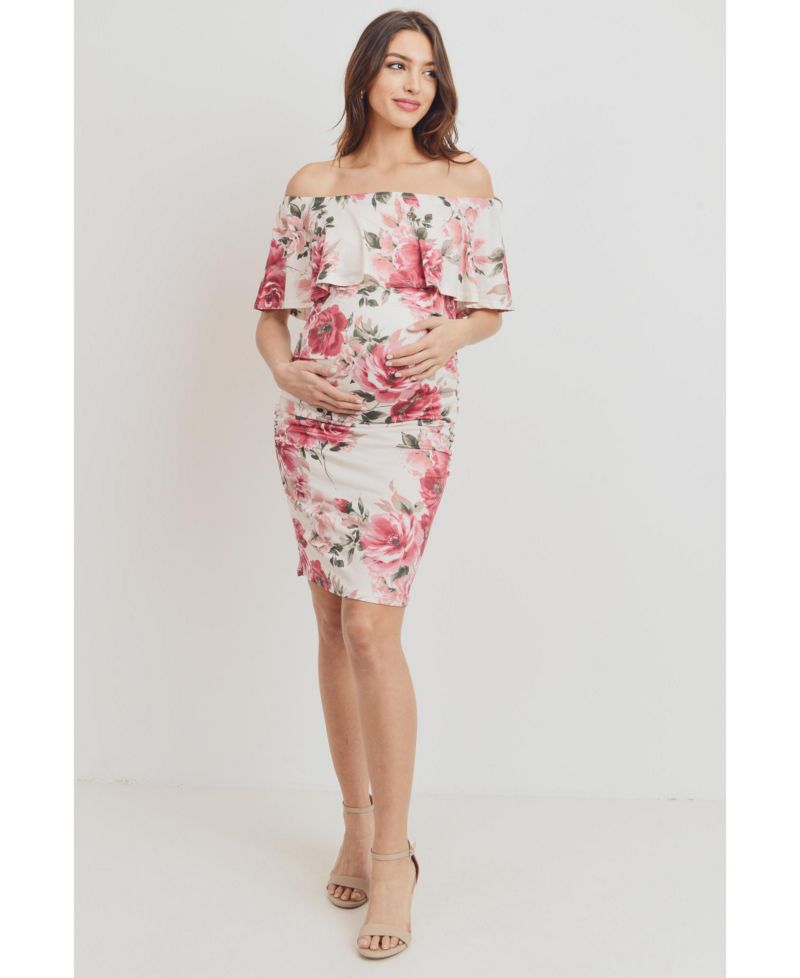 Maternity Floral Off-the-Shoulder Bodycon Dress