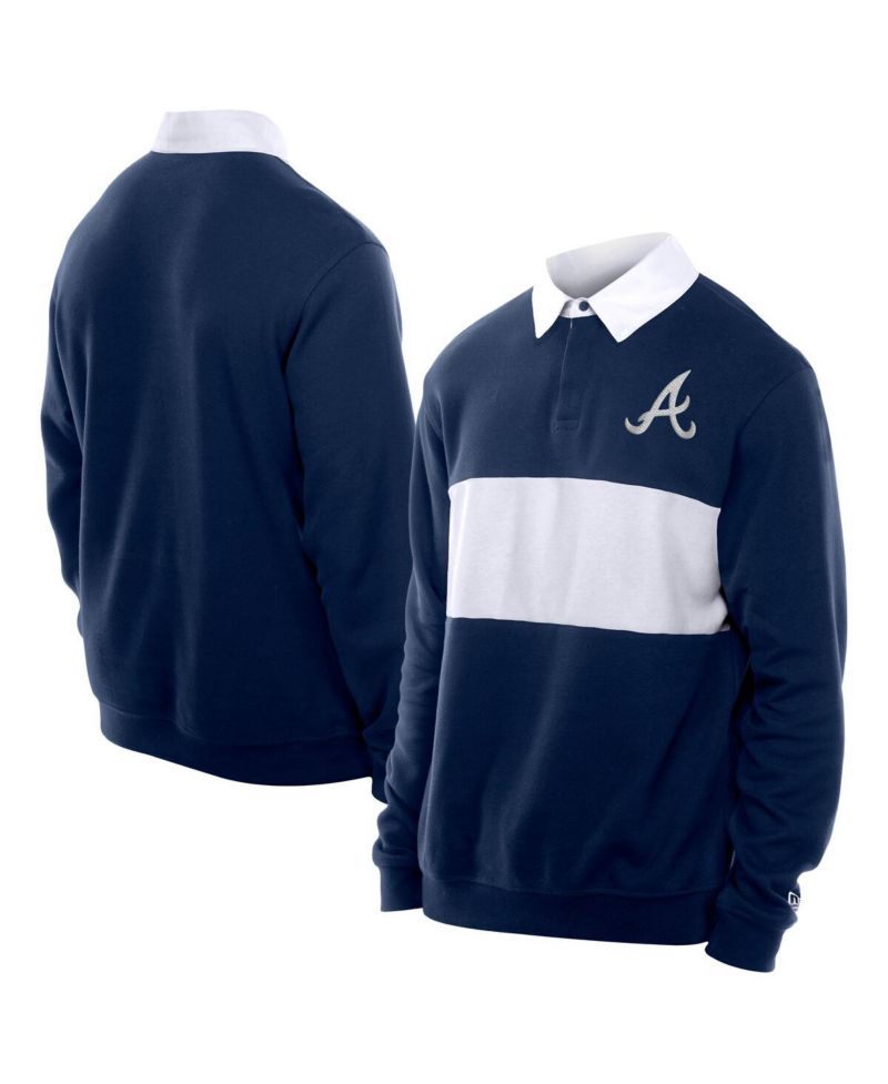 Men's Navy Atlanta Braves Throwback Prep Color Block Rugby Polo Shirt